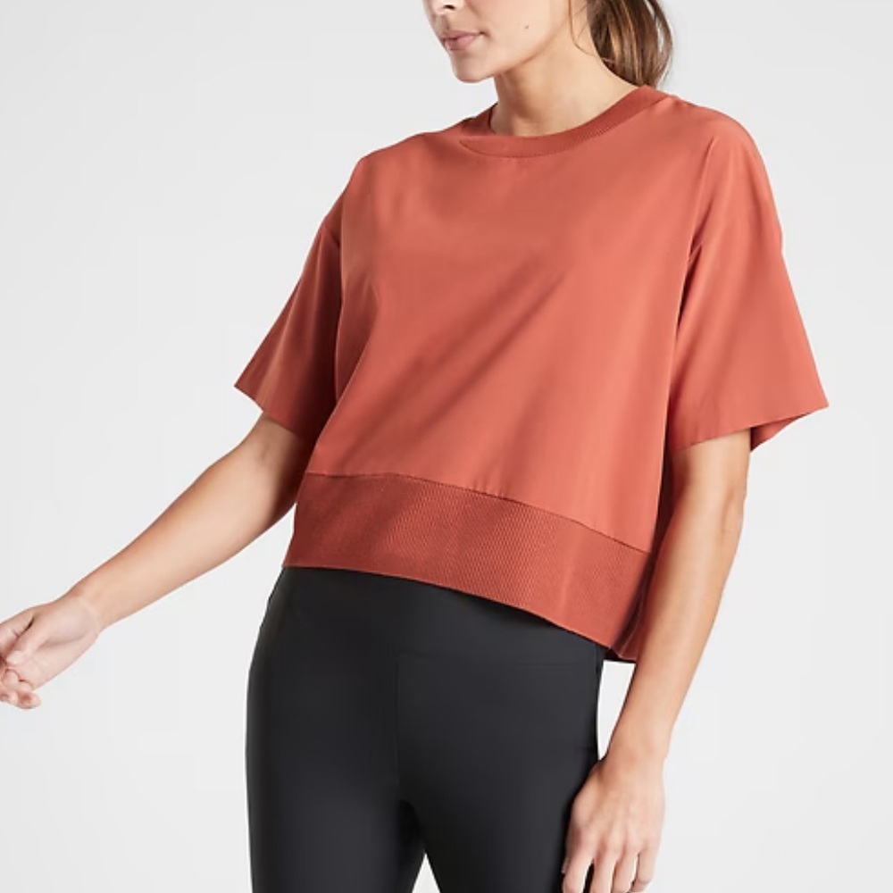 Athleta Salmon Pink Boxy Crop Tee Short Sleeve